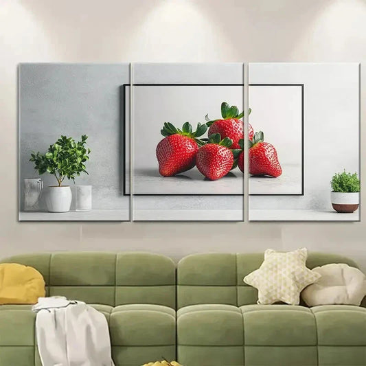 3pcs Strawberry Trendy Minimalist Metal Print Ready to Hang Art