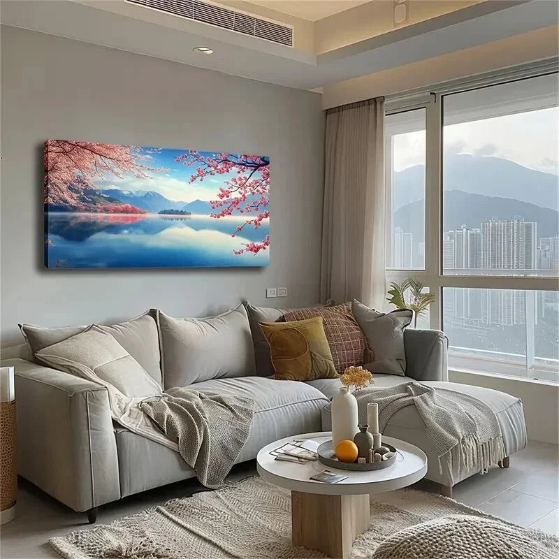 Blue Sky Reflected Calm Wall Art Canvas Office Home Room Framed 120x60cm