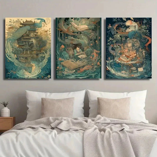 3pcs National Trend Figure Animal Scene Metal Print Ready to Hang Art