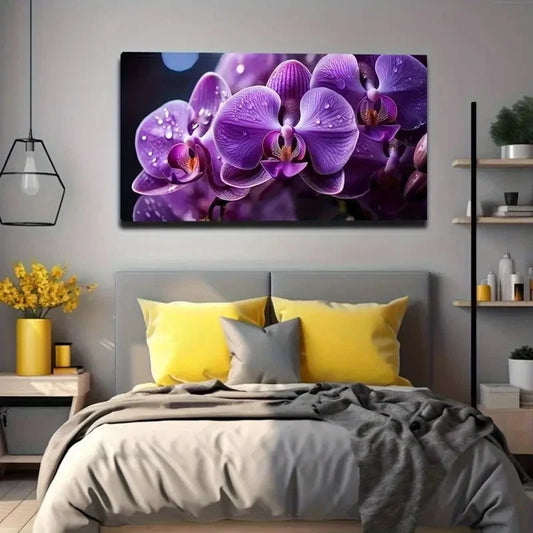 Vibrant Purple Orchid Wall Art Canvas Office Home Room Framed 80x45cm