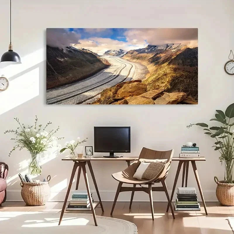Aletsch Glacier Sunset Wall Art Canvas Office Home Room Framed 80x45cm