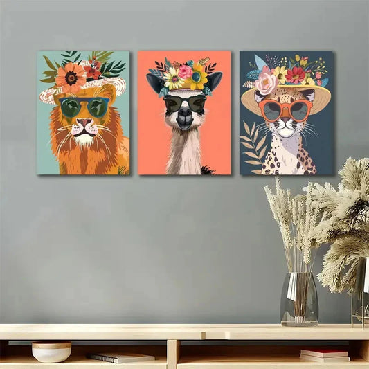 3pcs Trendy Set Modern Unique Animal Metal Print Ready to Hang Art