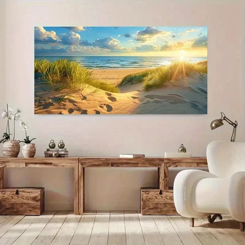 Vibrant Coastal Seascape Beach Wall Art Canvas Office Home Room Framed 120x60cm