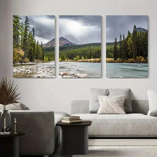 3pcs Serene Forest and Water Landscape Metal Print Ready to Hang Art