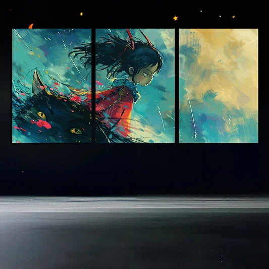 3pcs Abstract Cat Modern Vibrant Metal Print Ready to Hang Art