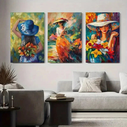 3pcs Vibrant Abstract Boho Floral Metal Print Ready to Hang Art