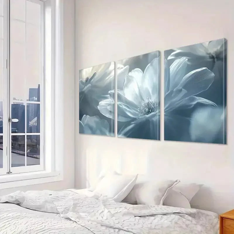 3pcs Modern Farmhouse Style White Flower Wall Art Set Canvas Framed 40x60cm - High Quality Print 100% Australian Made Wall Canvas Ready to Hang