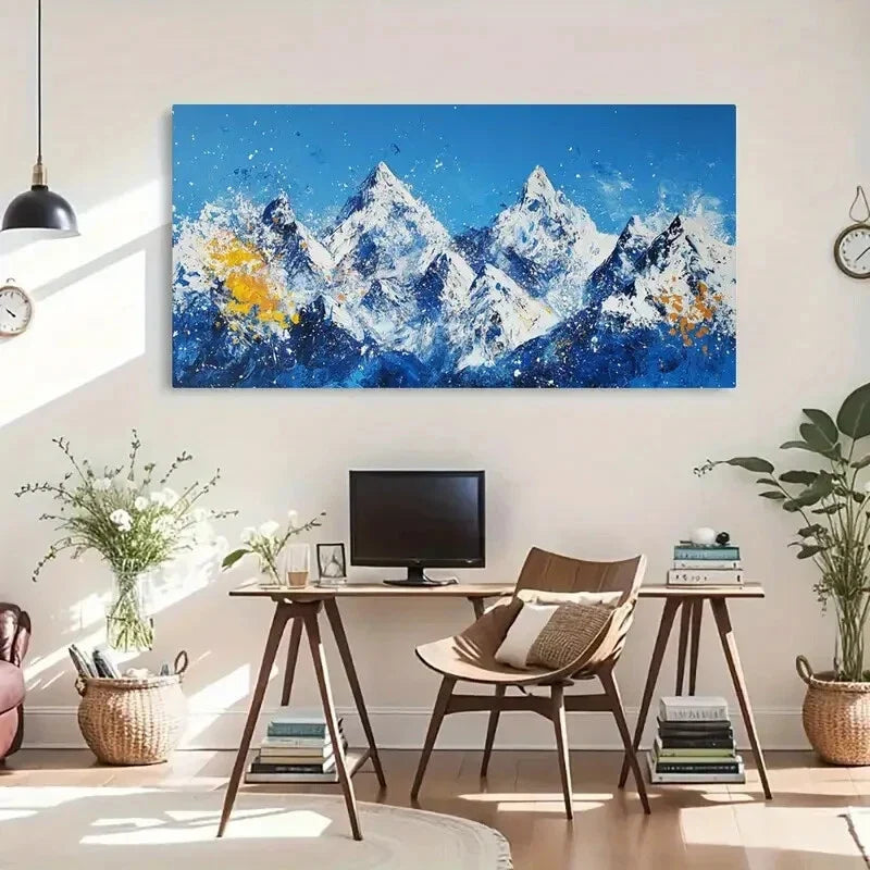 Splatter Snowy Mountain Wall Art Canvas Office Home Room Framed 120x60cm
