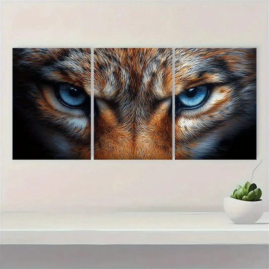3pcs Black and White Leopard Blue Eyes Metal Print Ready to Hang Art