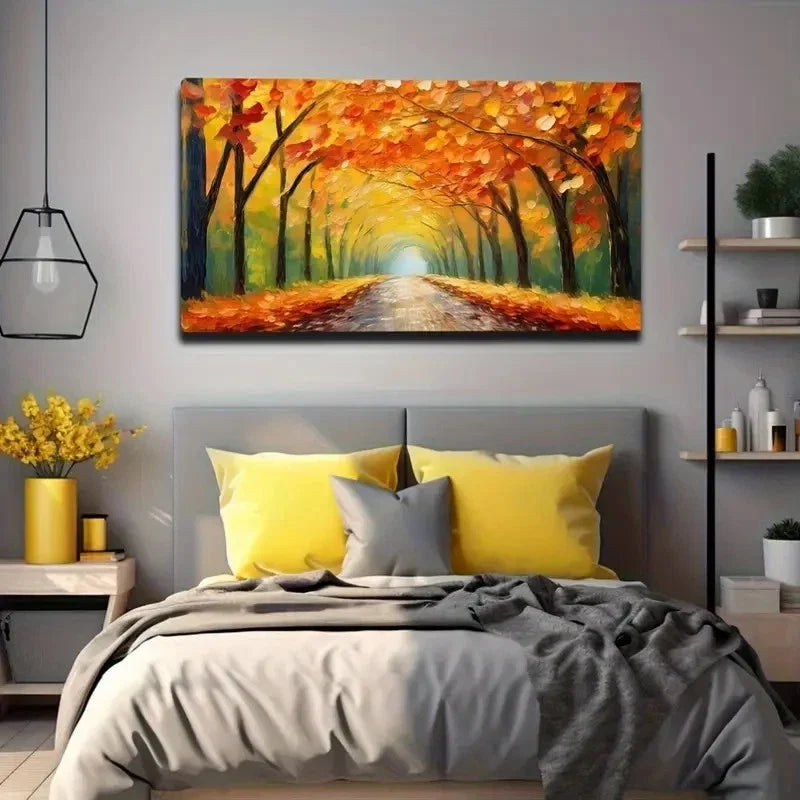 Vibrant Autumn Leaf Décor Wall Art Canvas Office Home Room Framed 80x45cm