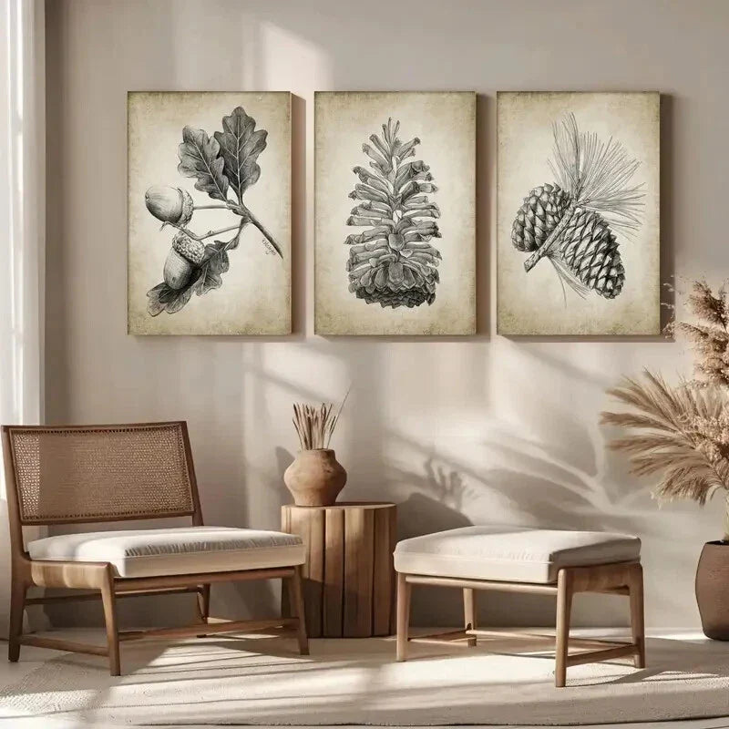 3pcs Pine Cone Autumn Woodland Pine Cone Metal Print Ready to Hang Art