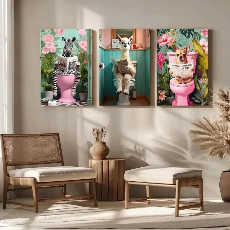 3pcs Humorous Zebra Reading Newspaper Metal Print Ready to Hang Art