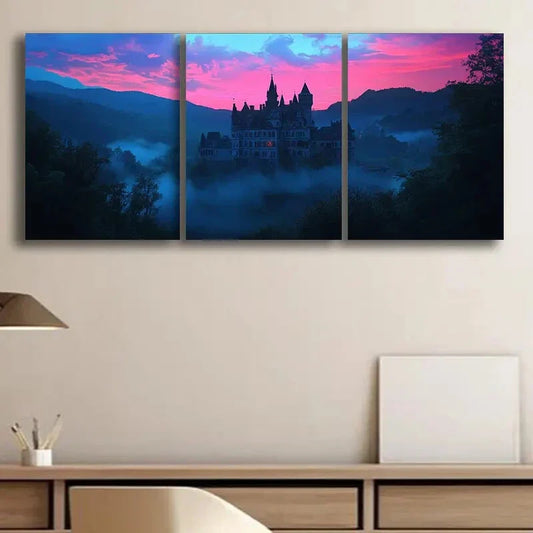 3pcs Castle at Dusk Darkness Night Perfect Wall Art Set Canvas Framed 40x60cm - High Quality Print 100% Australian Made Wall Canvas Ready to Hang