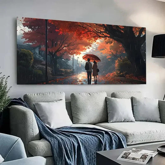 Couple with Umbrella Trees wall canvas office home room framed 120x60cm