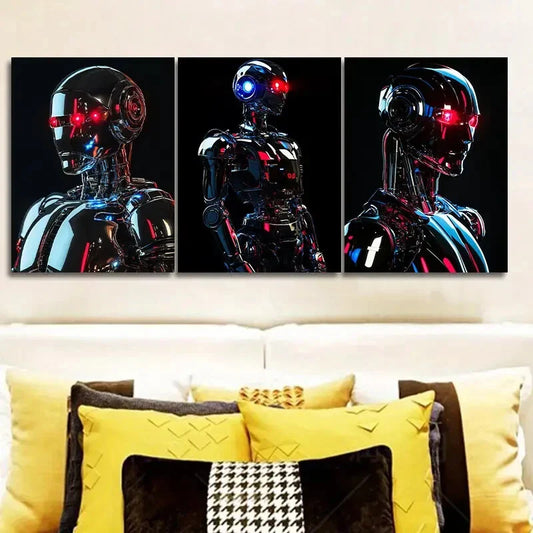 3pcs Astronauts on the moon Art Deco Metal Print Ready to Hang Art