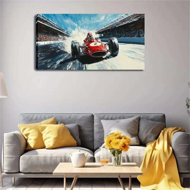 Dynamic Formula 1 Scene Racing Wall Art Canvas Office Home Room Framed 80x45cm