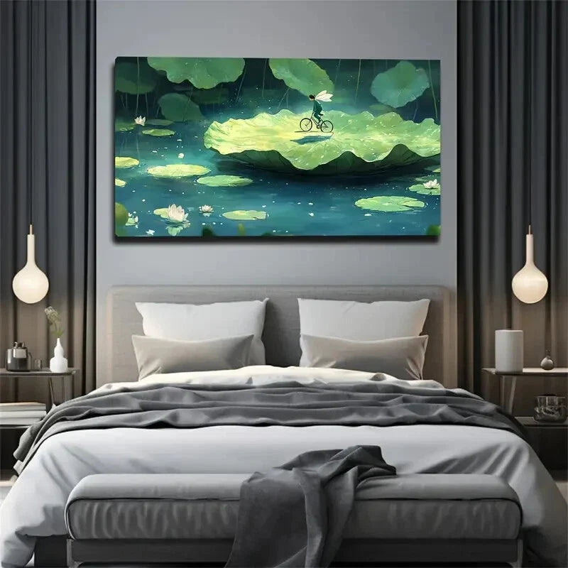 A Elf Riding On for Lotus Leaf Wall Art Canvas Office Home Room Framed 120x60cm
