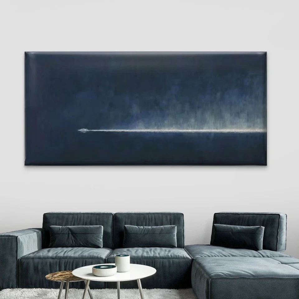 White Boat & Ocean Wave Wall Art Canvas Office Home Room Framed 80x45cm
