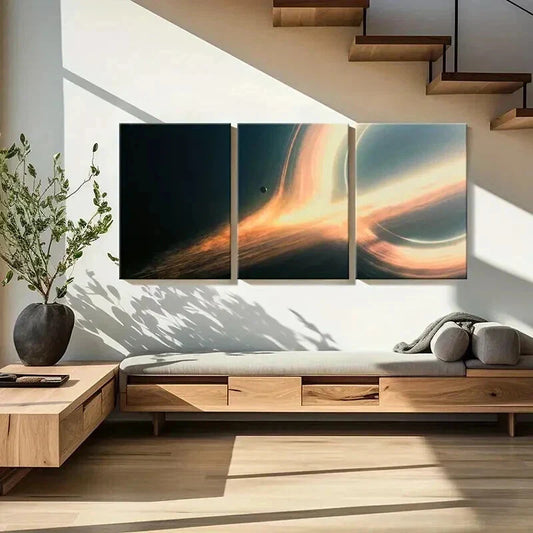 3pcs Sci-Fi Space Futuristic Planet & Black Hole Wall Art Set Canvas Framed 40x60cm - High Quality Print 100% Australian Made Wall Canvas Ready to Hang