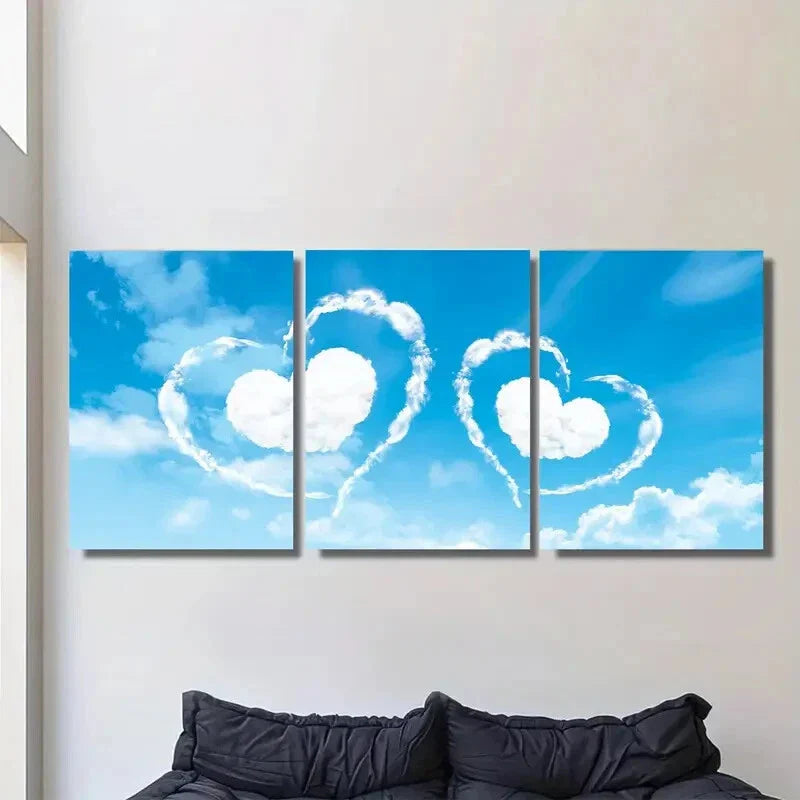 3pcs Beautiful Heart Cloud Triptych Metal Print Ready to Hang Art