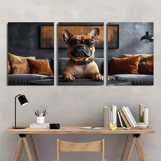 3pcs Funny Dog Whimsical Animal Painting Metal Print Ready to Hang Art