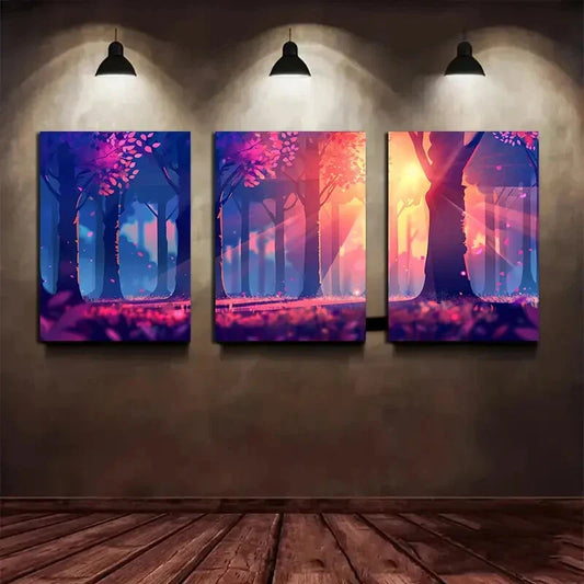 3pcs Midnight Forest Illusory Light Metal Print Ready to Hang Art