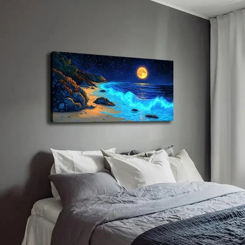 Modern Minimalist Blue Waves Wall Art Canvas Office Home Room Framed 120x60cm