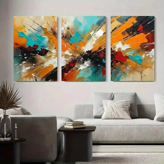 3pcs Abstract Explosion of Colors Metal Print Ready to Hang Art