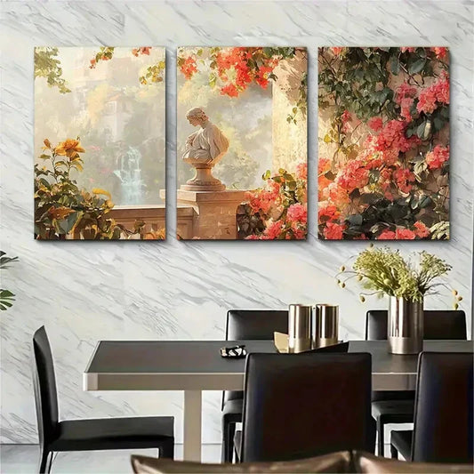 3pcs Vibrant Floral and Scenic Views Metal Print Ready to Hang Art