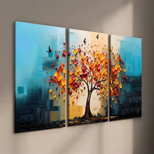 3pcs Colorful Tree and Bird Wall Art Set Canvas Framed 40x60cm - High Quality Print 100% Australian Made Wall Canvas Ready to Hang
