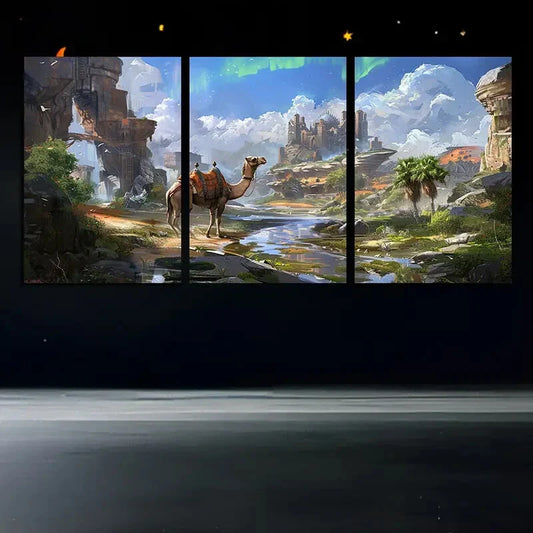 3pcs Camel Desert Adventure Clouds Metal Print Ready to Hang Art