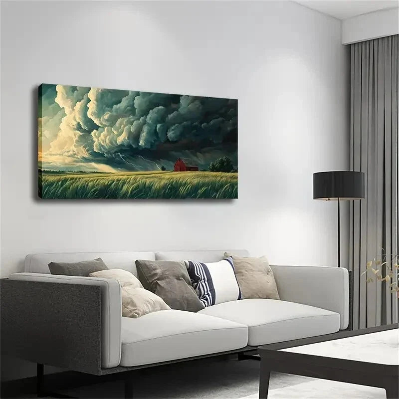 Rural Scene Before the Storm Wall Art Canvas Office Home Room Framed 120x60cm