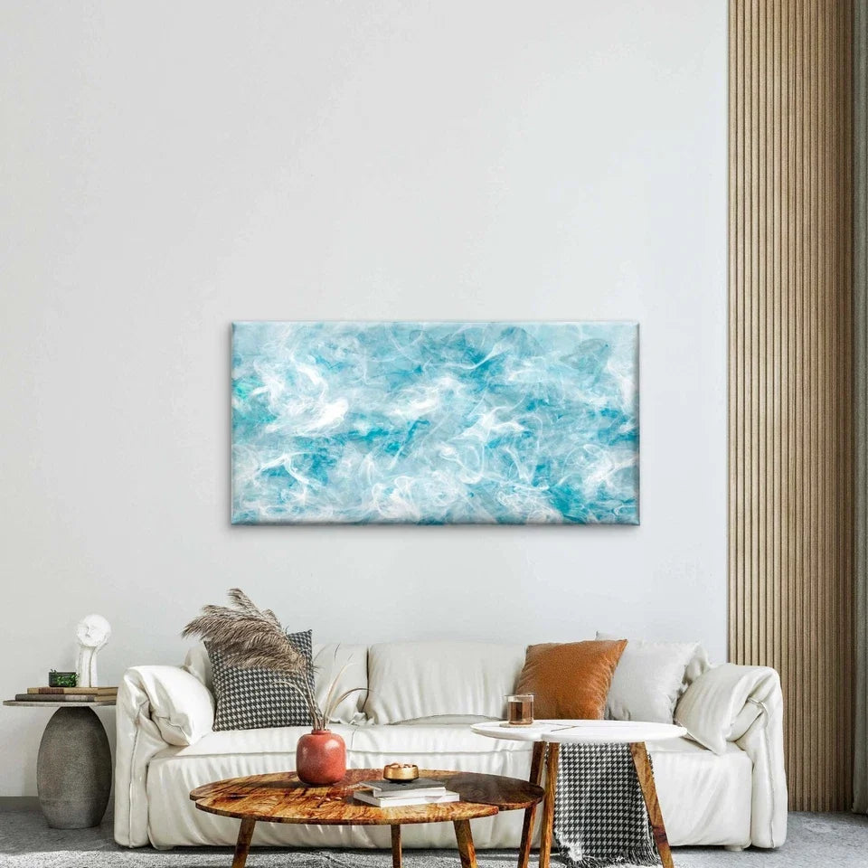 Smoke Texture Blue Abstract Wall Art Canvas Office Home Room Framed 80x45cm