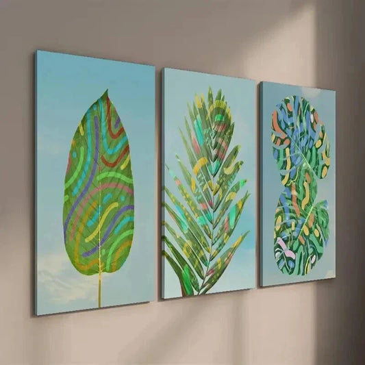 3pcs Tropical Monstera and Palm Leaves Wall Art Set Canvas Framed 40x60cm - High Quality Print 100% Australian Made Wall Canvas Ready to Hang