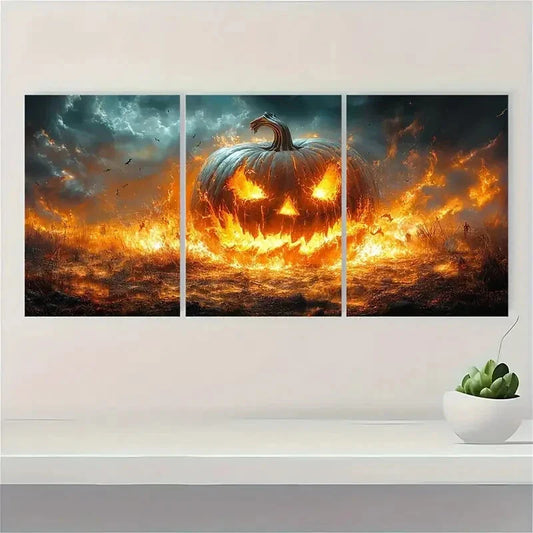 3pcs Gothic Charm, Headless Horseman Pumpkin Metal Print Ready to Hang Art