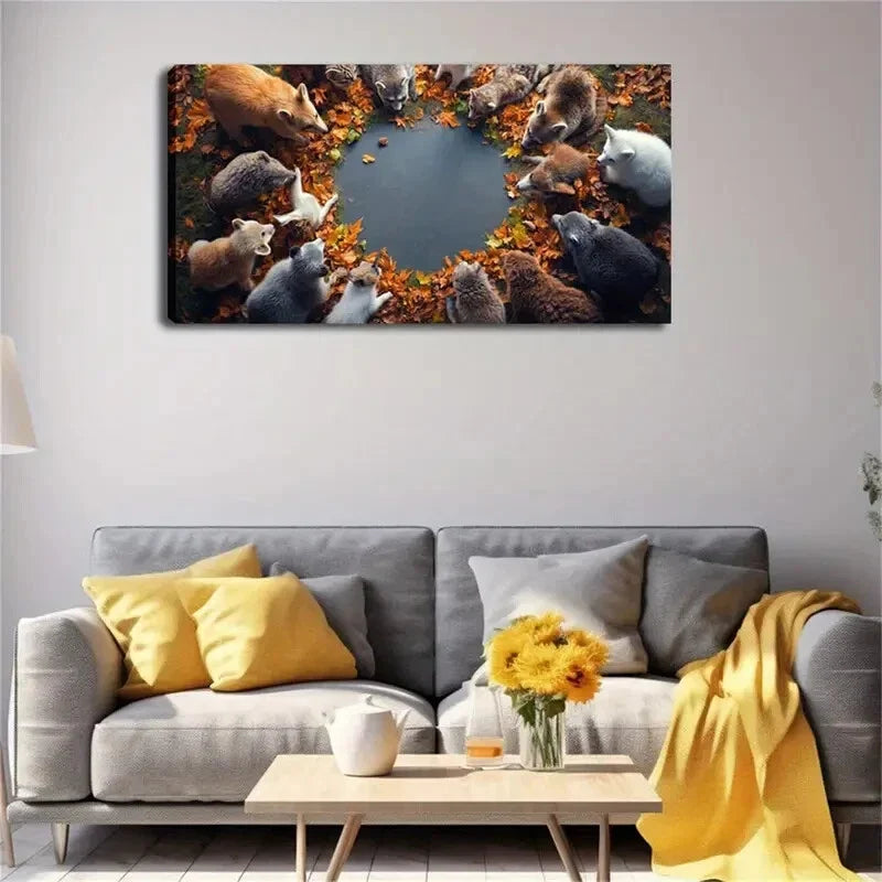 Shows A Scene Of A Group Of Fox Wall Art Canvas Office Home Room Framed 80x45cm