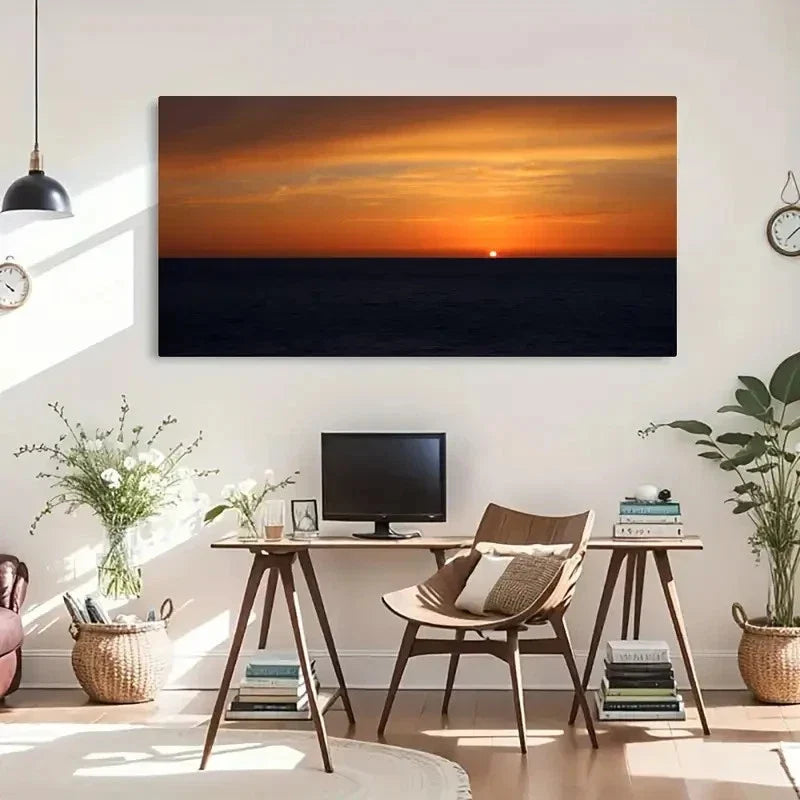 Serene Sunset Seascape Wall Art Canvas Office Home Room Framed 80x45cm