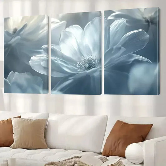 3pcs Modern Farmhouse Style White Flower Wall Art Set Canvas Framed 40x60cm - High Quality Print 100% Australian Made Wall Canvas Ready to Hang