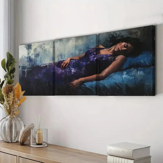 3pcs Abstract Sleeping Woman Purple Waterproof Wall Art Set Canvas Framed 40x60cm - High Quality Print 100% Australian Made Wall Canvas Ready to Hang