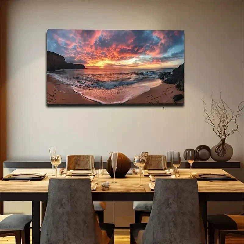 Stunning Sunset Over The Sea Wall Art Canvas Office Home Room Framed 80x45cm