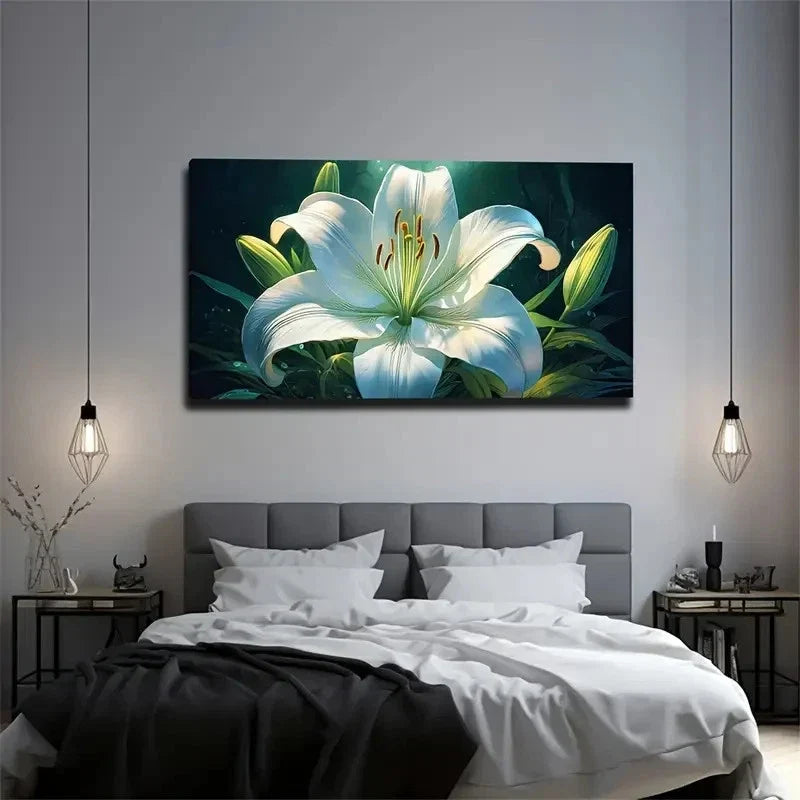 White Lily with Yellow Stems Wall Art Canvas Office Home Room Framed 80x45cm