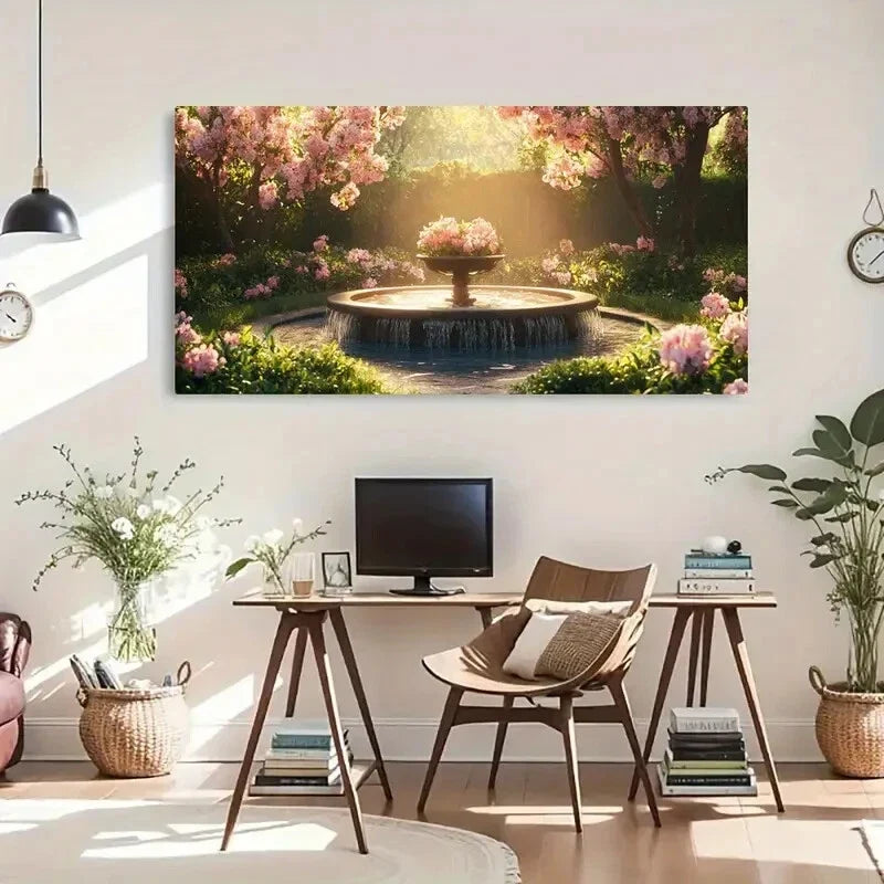 Spring Garden Scene Flowers Wall Art Canvas Office Home Room Framed 120x60cm