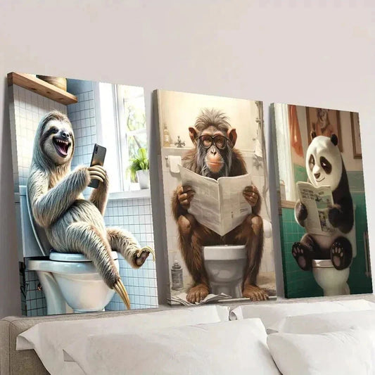 3pcs Sloths Monkeys And Giant Pandas Wall Art Set Canvas Framed 40x60cm - High Quality Print 100% Australian Made Wall Canvas Ready to Hang