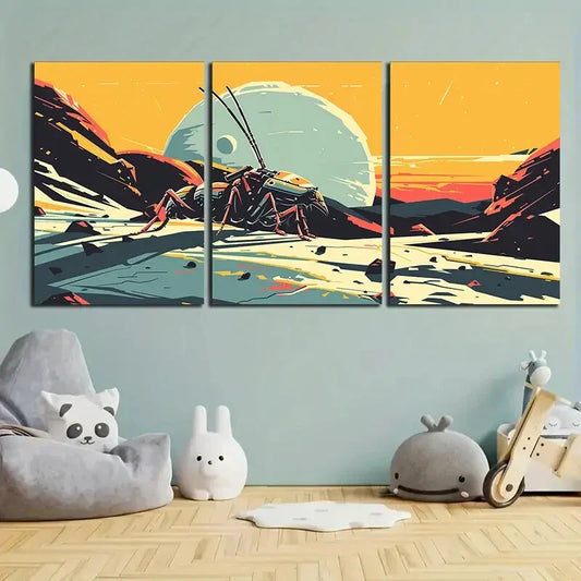 3pcs Big Ant Yellow Black Red Metal Print Ready to Hang Art