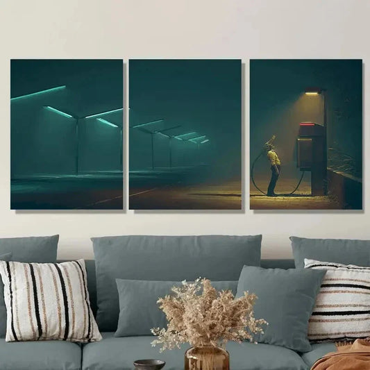 3pcs Night Scene with Neon Lights Metal Print Ready to Hang Art