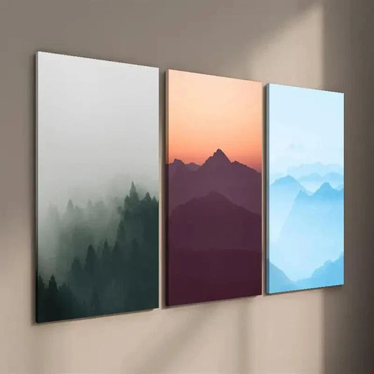 3pcs Foggy Mountains Landscape Wall Art Set Canvas Framed 40x60cm - High Quality Print 100% Australian Made Wall Canvas Ready to Hang