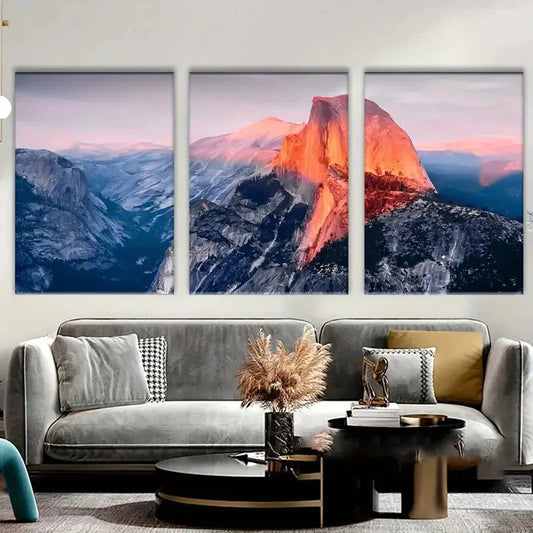 3pcs Big Mountain Golden Blue Metal Print Ready to Hang Art