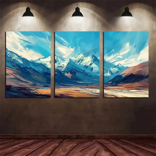 3pcs Abstract Distant Snow-Capped Peaks Metal Print Ready to Hang Art