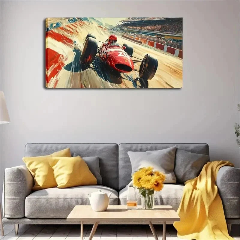 Red F1 Racing on the Track Wall Art Canvas Office Home Room Framed 80x45cm