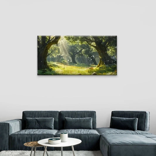 Forest Trees Flowers Grass Wall Art Canvas Office Home Room Framed 80x45cm